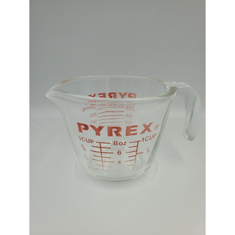 Vintage Pyrex 1-cup Measuring Cup Red Graphics Clear 508 Corning USA